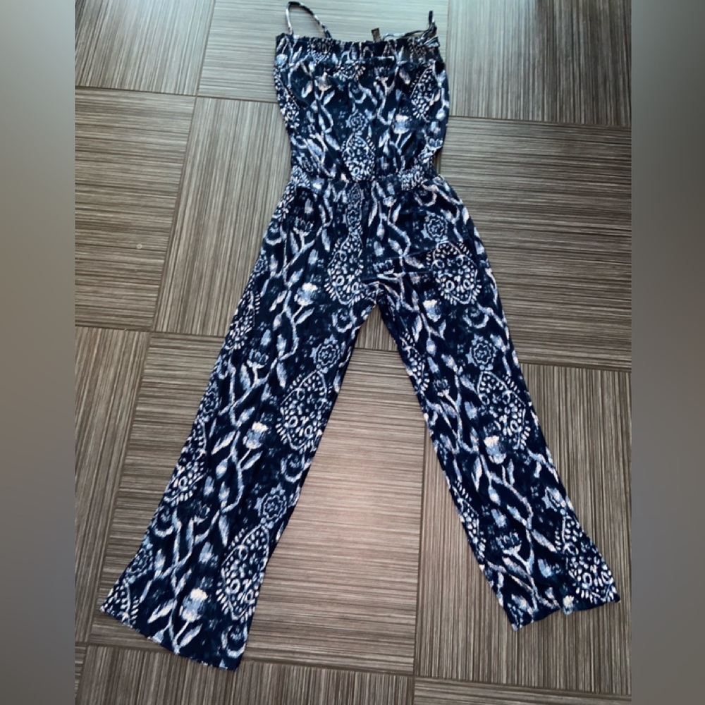INC International Concepts Blue and White Jumpsuit